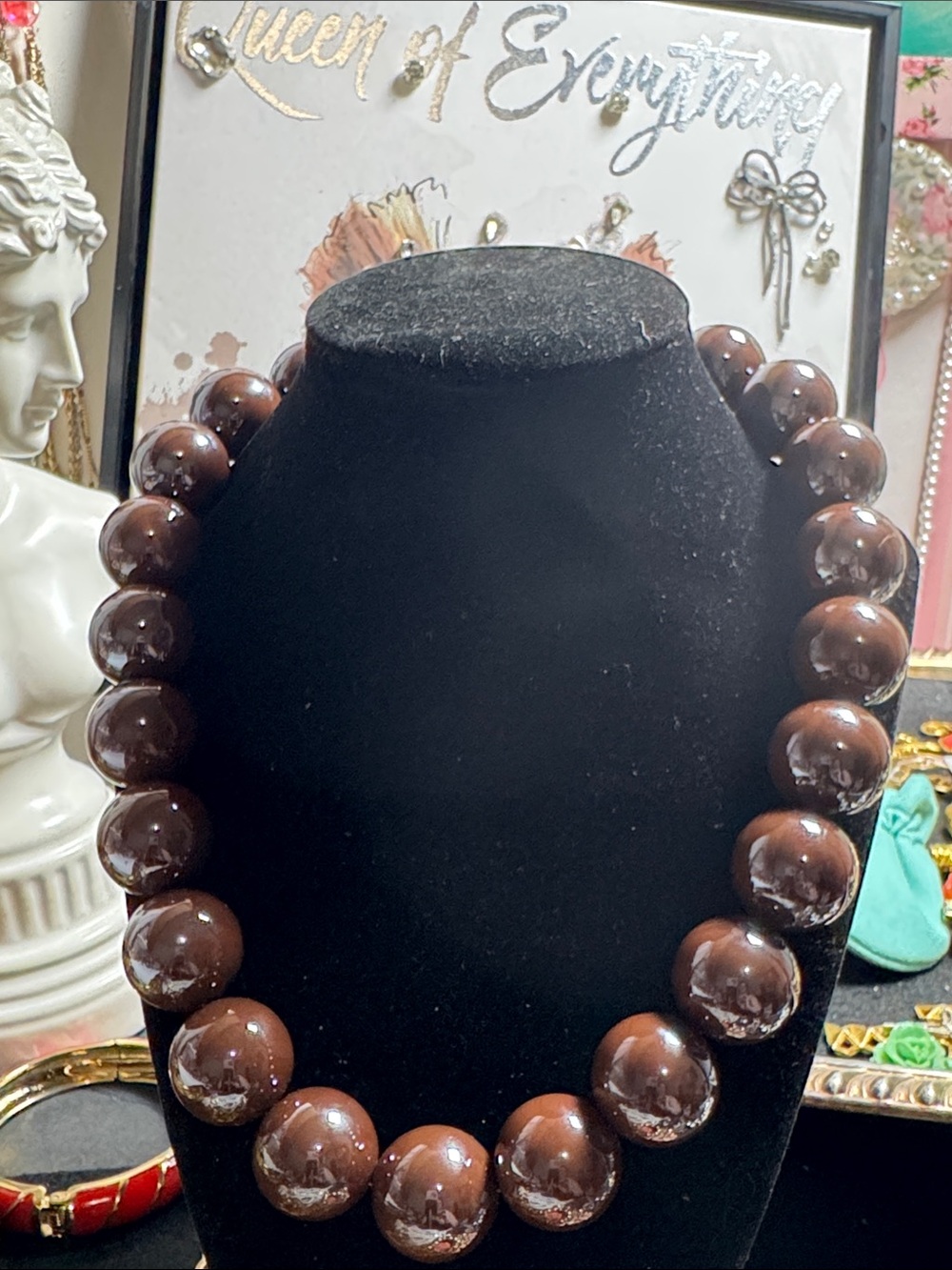Elegant Brown Bead Statement Necklace - Women Jewelry